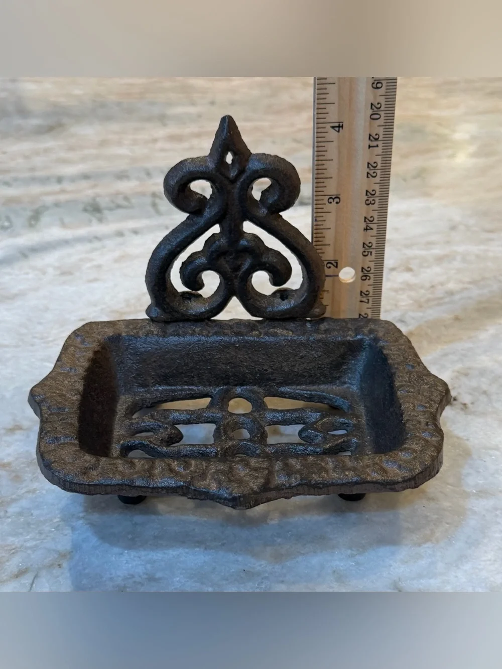 Vintage-Inspired Cast Iron Soap Dish with Ornate Back